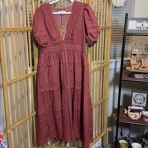 Listicle Terracotta Dress with Stylish Sleeves
